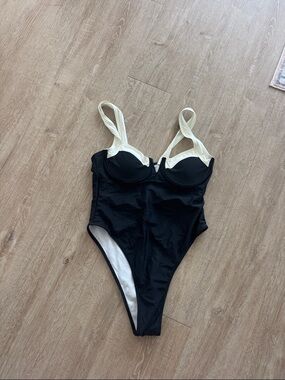 Black and Cream One-Piece Swimsuit
